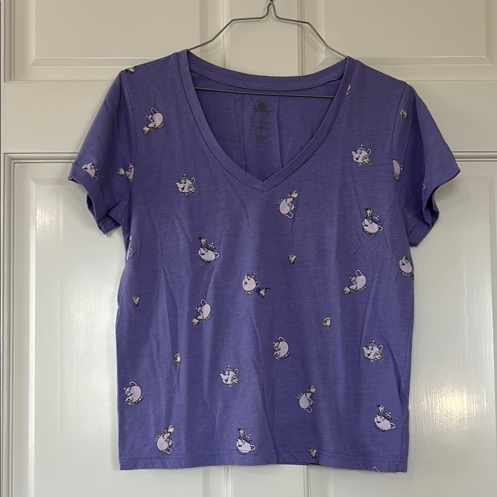 Disney Purple Mrs. Potts and Chip Beauty and the Beast V-Neck T-Shirt Tee
